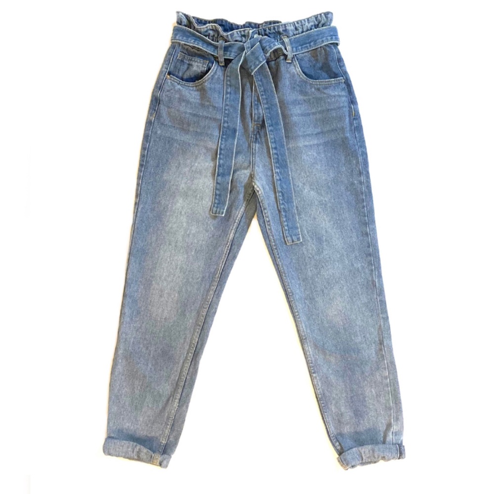 SWS Denim Co. light wash high waist paper bag jean